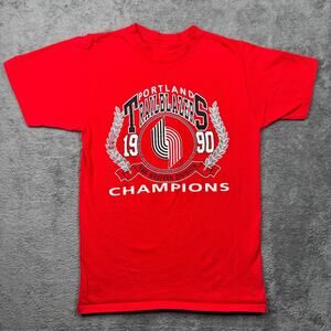 Vintage 1990 Portland Trail Blazers Championship Shirt Artex Jostens Mens S Red